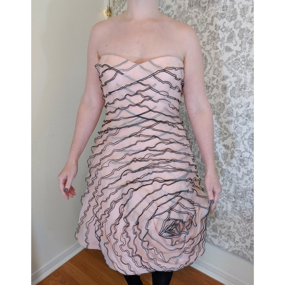 Carmen Marc Valvo Couture Pink & Black Silk Dress